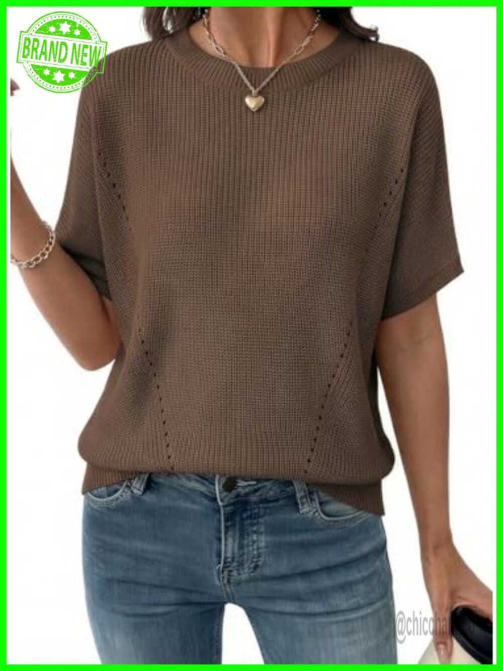 Womens Short Sleeve Rib-Knit Lightweight V Neck Pullover Sweater
